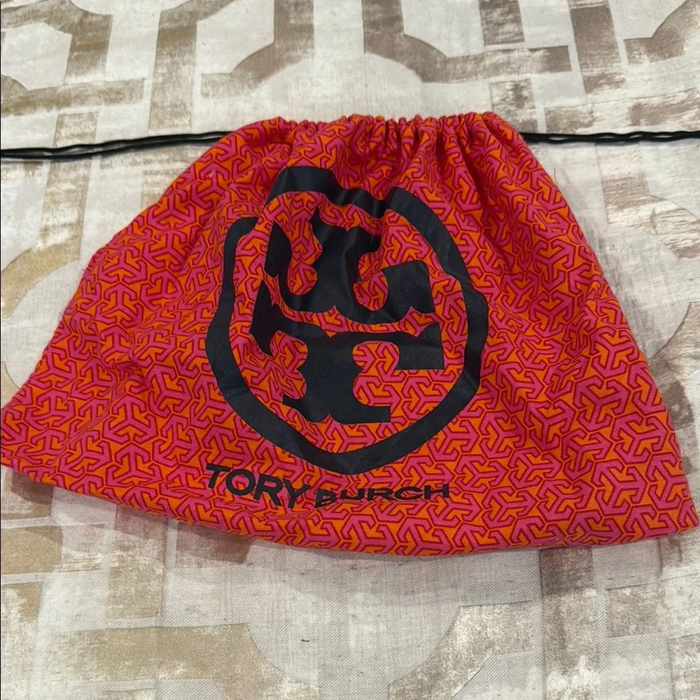 Tory Burch LOGO Pink Orange black Duster medium Bag with draw string host pick